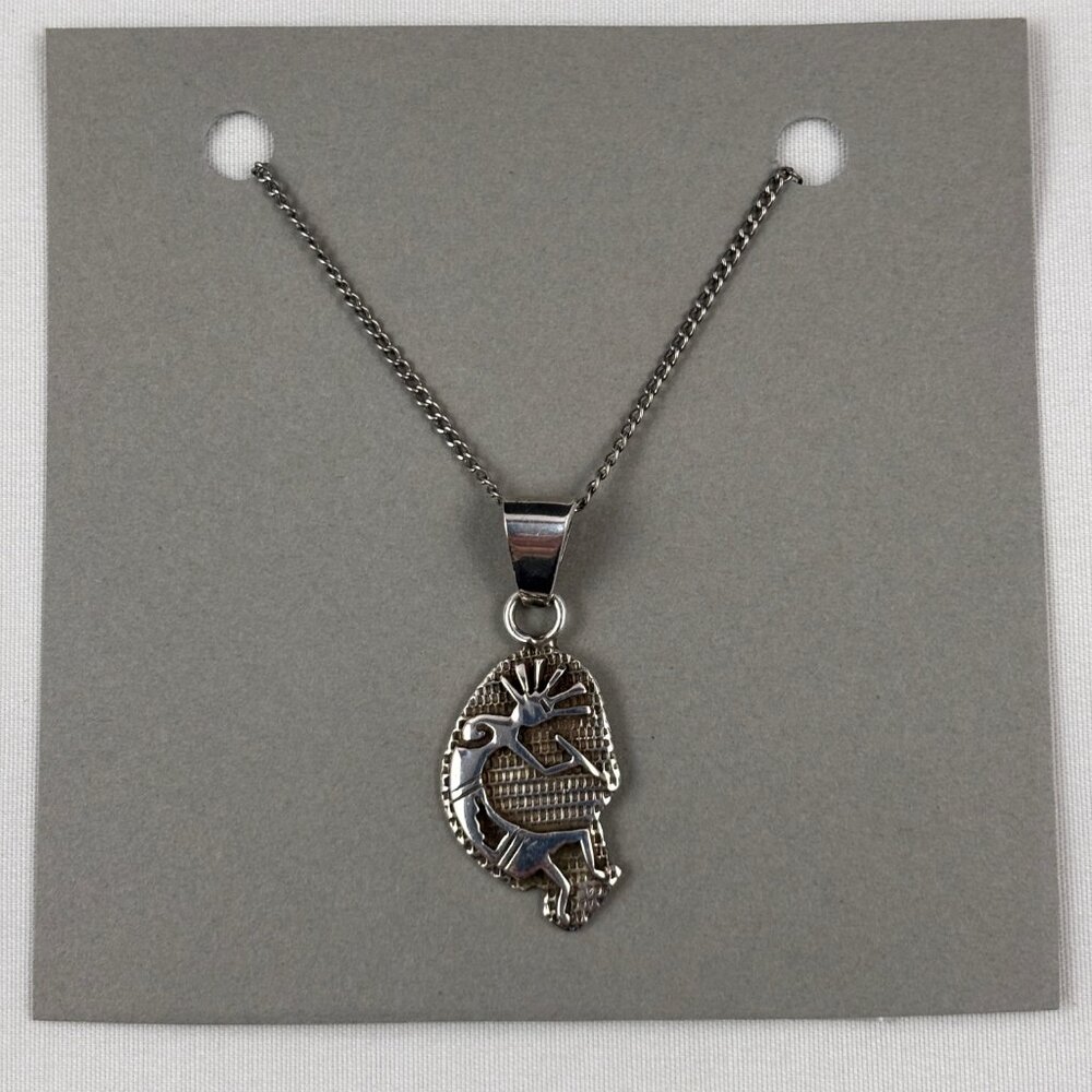 Vintage Native American Sterling Silver Kokopelli Pendant Necklace